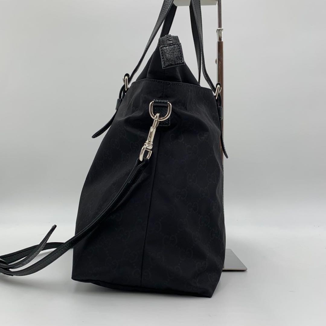 GUCCI GG Canvas Leather 2Way Tote Bag Black A4 Unisex Authentic thumbnail 4