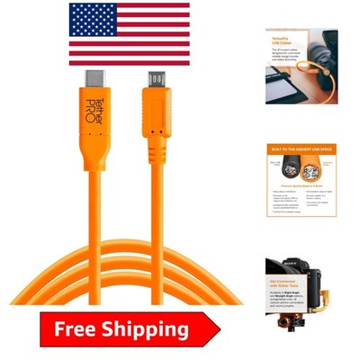 15' TetherPro USB-C to Micro-B Cable - High-Visibility Orange for Fast Transfers