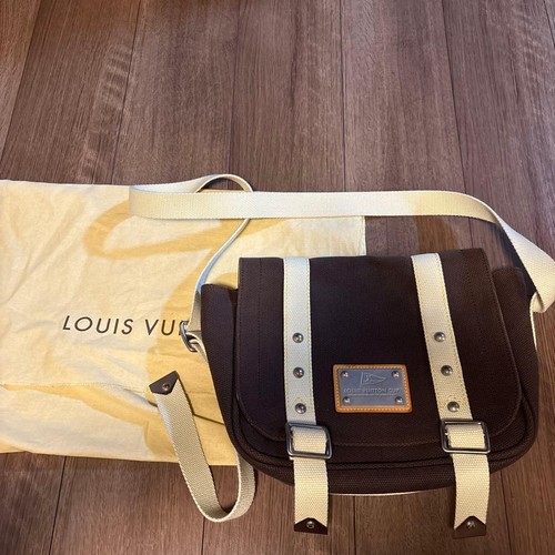 Louis Vuitton Cup Brown Off White Canvas Shoulder Bag Silver Hardware Auth