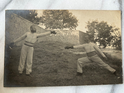 fotokarte zwei fencer fechter en garde
