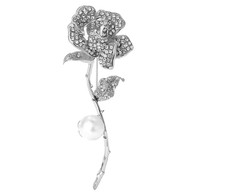 Luxury Rose Rhinestone Flower Brooch Silver Pearl Floral Pin Flower Jewelry Gift