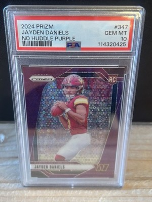 2024 Panini Prizm Jayden Daniels No Huddle Purple 5/49 PSA 10 Jersey # match RC