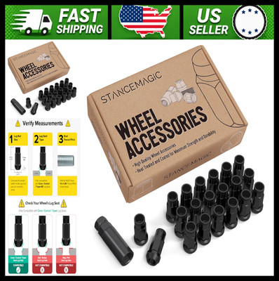 StanceMagic 20pc Black Extended Tuner Lug Nuts Open End Cone Seat 12x1.25