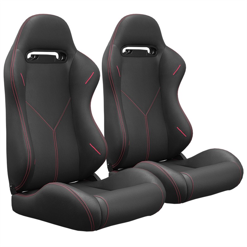 2 pcs Reclinable Racing Seats PVC Leather Red Stitch for