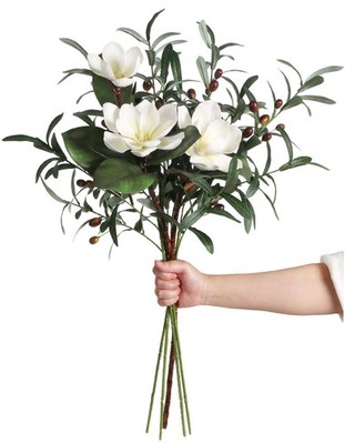 ICBOX White Silk Magnolia Flowers with Olive Branches for Vases Real Touch Wh...