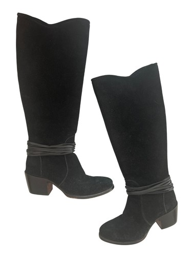 Luncchese Tall Riding Boots Women's Size 8B Black Suede Zip Handmade Mexico - Picture 7 of 12