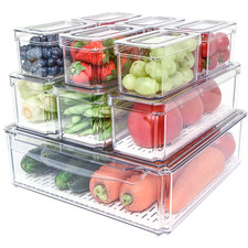10 Pack Fridge Organizer, Stackable Refrigerator Organizer Bins with Lids, Produ