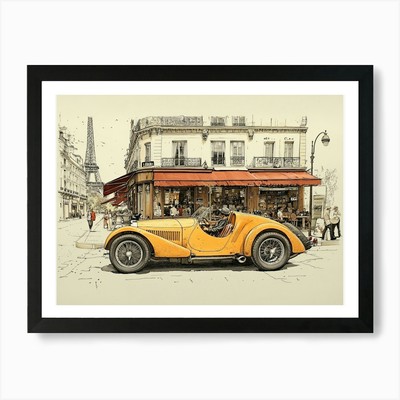 Eine Zeichnung eines Vintage 1970 Bugatti gerahmtes Wandbild Poster Leinwanddruck Bild