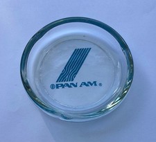 Cenicero de vidrio vintage Pan Am Airline, logotipo principios de los años 70