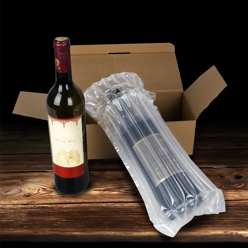 Pack de 100 protectores de botellas de vino para viajes, mangas de columna de aire reutilizables vino... Foto 2 de 4