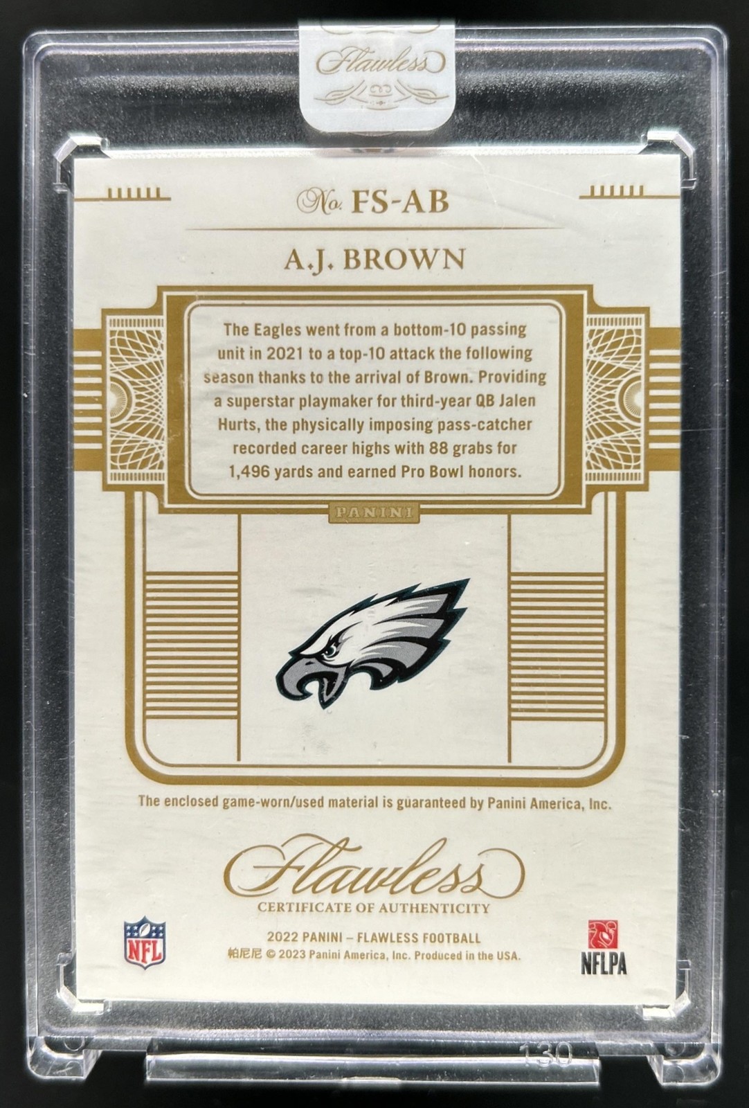 2022 Panini Flawless A.J. Brown Shields NFL Patch #1/1 Eagles view 2