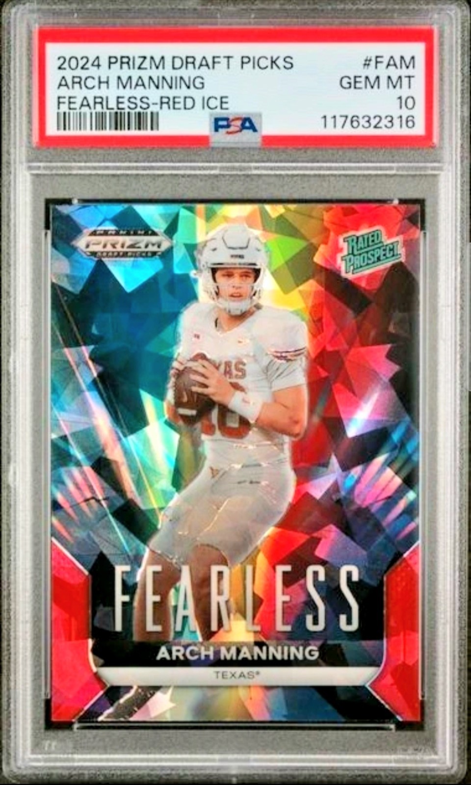 2024 Panini Prizm Draft Picks Fearless Arch Manning #FAM Red Ice PSA 10