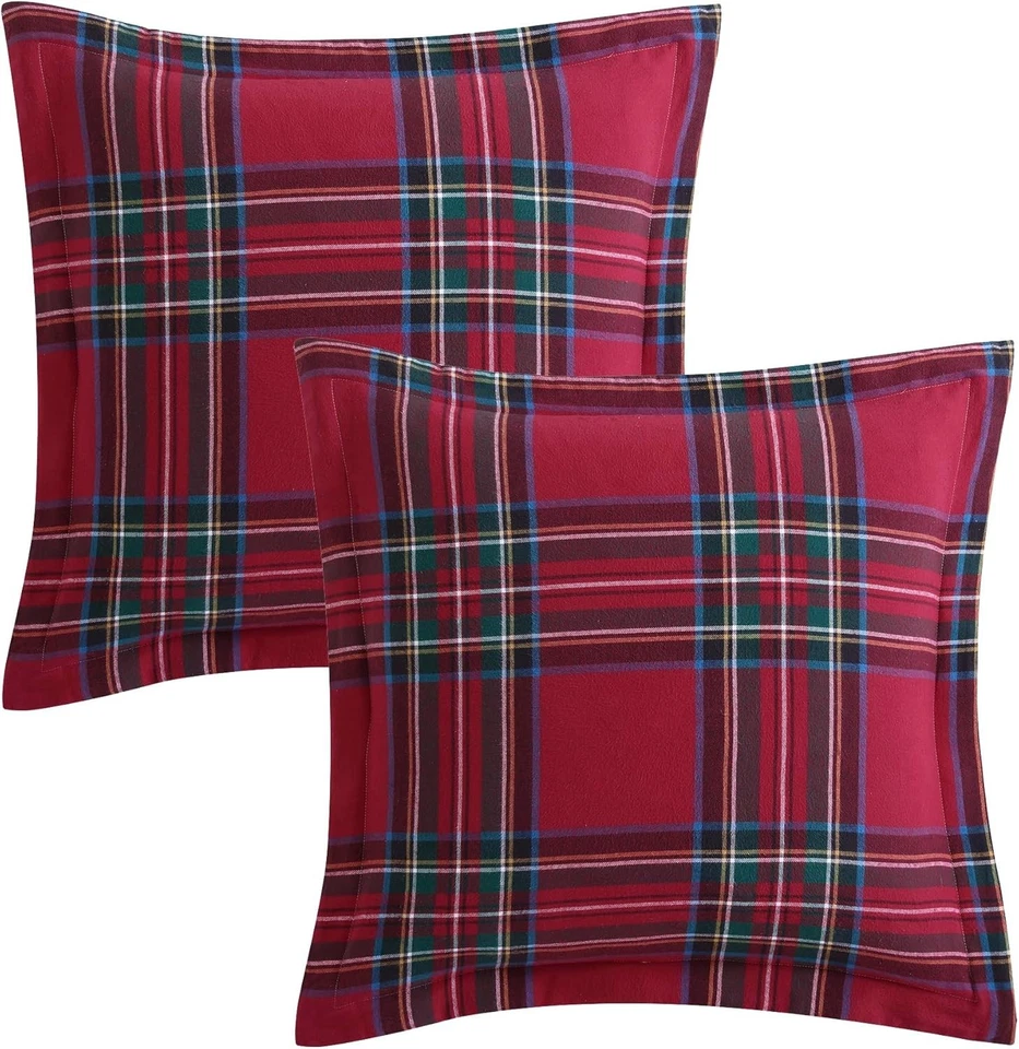 Red and Green Plaid Euro Pillow Shams - Set of 2 - 26x26in. - Image 2 of 4