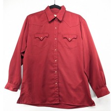 Wrangler Mens Large Red Western Pearl Snap Long Sleeve Shirt Dual Pocket Yoke