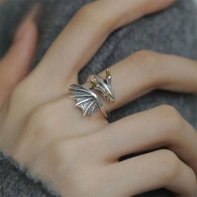 Nicht verblassende Persönlichkeit Retro Punk offener Ring kleiner fliegender Drache Fingerring _wo