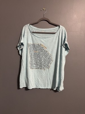 Cato Light Blue Georgia Graphic Lightweight Short Sleeve Scoop Neck Tee 22/24W