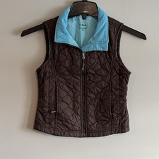 L.L. Bean Quilted Vest Kids Girls S 8 Brown Full Zip Fleece Lined Pockets Logo