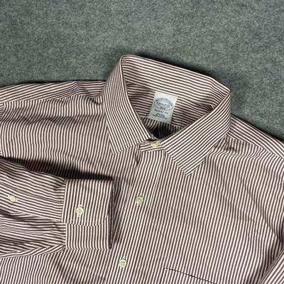 Brooks Brothers Regent Fit Non Iron Striped Dress Shirt Men 16.5- 2/3 Burgundy