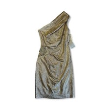 Eliza J Womens Metallic Gold Missy One Shoulder Lined Cocktail Dress  Size 4 NWT