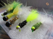 Fly Rod Fishing Lure Lot Of 6 With Case - Chartreuse - Handmade Bait