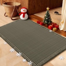 Christmas Waffle Bath Mat Greyish Green 32"x20" Boho Woven Modern Bath Rug