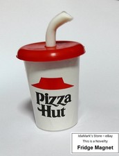 IMÁN REFRIGERADOR PIZZA HUT Soda Cup Top Limited Novedad 1.5" Blanco Rojo Pantalla Superior