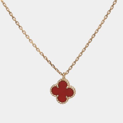 Van Cleef Arpels Sweet Alhambra Carnelian 18k Rose Gold Pendant Necklace