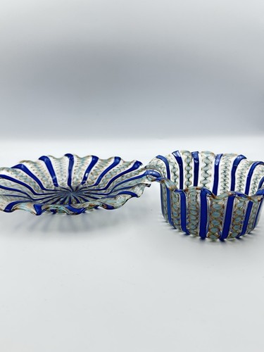 Eine feine venezianische Latticinio Glas Bon Bon Schale und Ständer aus dem 19. Jahrhundert, mit Bändern - Bild 6 von 11