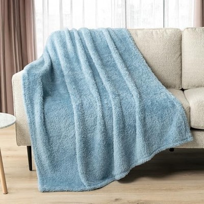  Sherpa Throw Blanket for Couch Sofa, Dusty Slate Blue Twin - 60x80 Dusty Blue