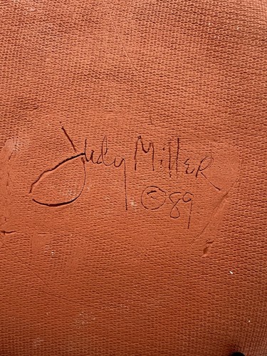 Judy Miller Pottery 9” Square Terracotta Plate Farmhouse Breakfast 1989 Signed - Picture 5 of 7