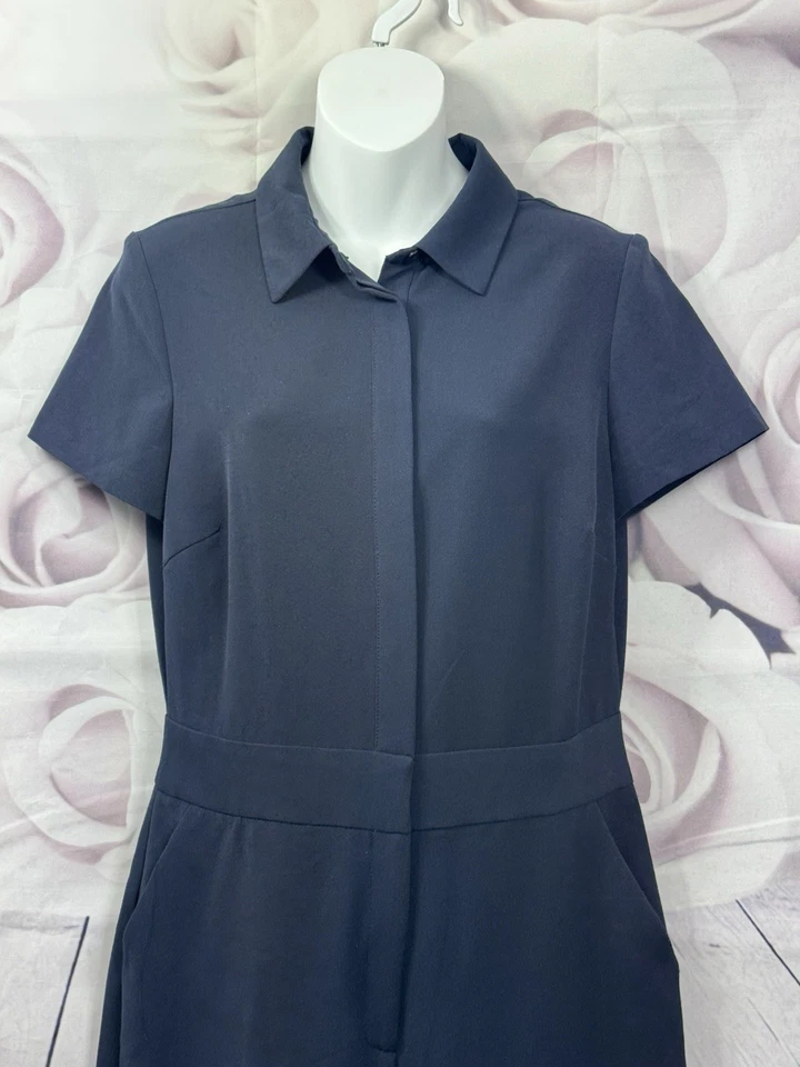 Asos Jumpsuit Culottes Navy Blue Size 12 Work Smart Dark Academia Collar Buttons - Image 2 of 4