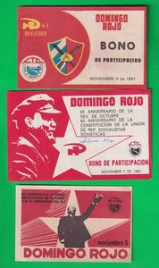 Cuba lot of 3 bonds of Red Sunday voluntary work of  1981-1982-1985