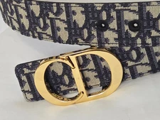Christian Dior Reversible Oblique CD Leather and Canvas Belt 34/36 100cm Gold