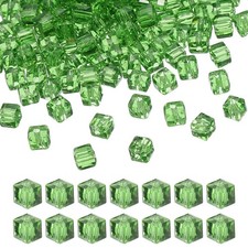 4mm Crystal Cube Beads, 200 Pcs Square Glass Beads Loose Spacer Beads, Green