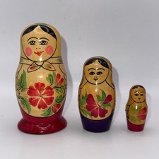 Authentic Russian Nesting Dolls Matryoshka USSR 4.5" 3 Dolls Vintage Handpainted
