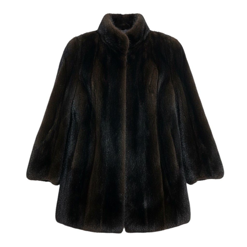 SAGA MINK Dark Brown Mink Fur Long Coat Size 11 Elegant Winter Outerwear Auth