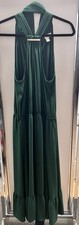 Michael Kors Green Halter Maxi Dress Ruffle Accent Long Sleeveless Size XL
