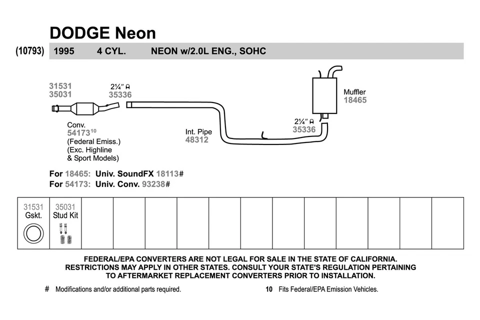 For Dodge Neon 1995-1999 Walker Aluminized Steel Exhaust Intermediate Pipe Foto 2 de 4