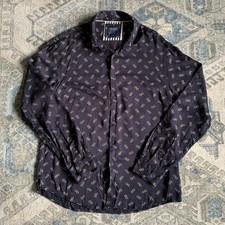 Denim  Flower Ricky Singh Mens Large Shirt Navy Long Sleeve Floral Button Down