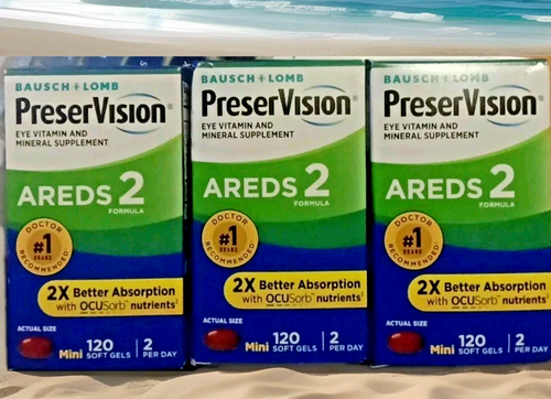 Lot of 3 PRESERVISION EYE VITAMIN AREDS 2 FORMULA (360 ttl gel cap) Exp. 05/2027
