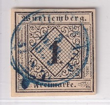 W&uuml;rttemberg Nr. 1bI 130 EUR Stuttgart Dreikreisstempel 3.3.1853 BLAU