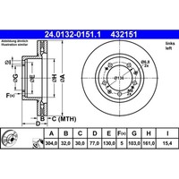 Bremsscheibe Ate 24.0132-0151.1 FüR Porsche 944 928