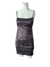 Urban Outfitters Black Celestial Satin Slip Dress Square Neck Short Size M