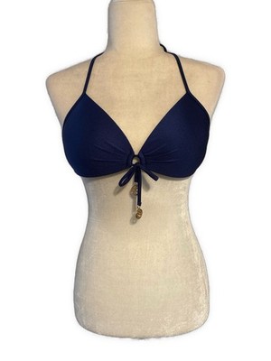 luli fama swimwear Solid Navy Blue Push Up Bikini Top Small