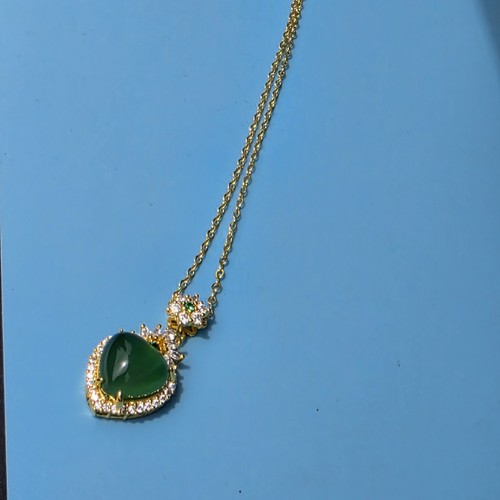 Jade Kristall Charm Anhänger Halskette Gold Platte Herzform und OHRRINGE - Bild 9 von 9