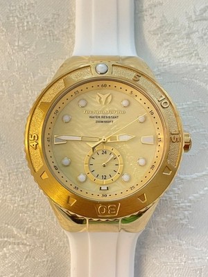 TechnoMarine Cruise Monogram Women's Gold & White Watch 44mm TM-120004 New Batt