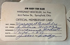 1950s Wrestling Fan Club Membership Card Jim Hady NWA Wrestler Autogrpah Signed