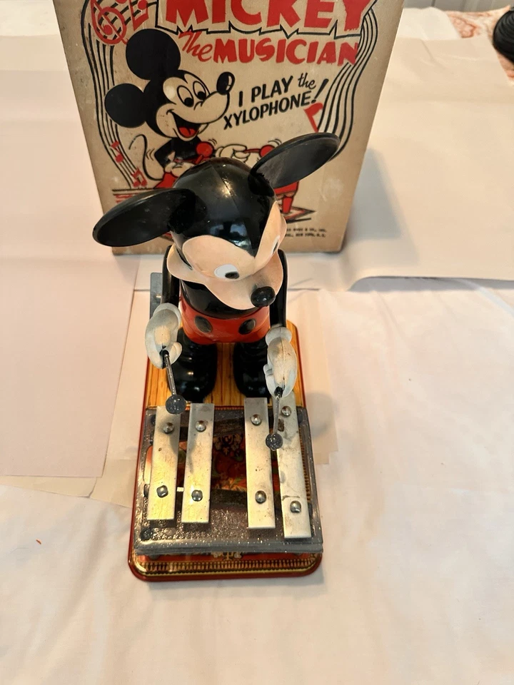 SCARCE DISNEY 1950s LARGE VERS. MICKEY MOUSE XYLOPHONE WIND-UP TOY+BOX - Image 3 of 4