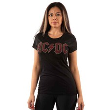 AC/DC T-Shirt Embellished Logo Strass Steinchen Top Band Merch Oberteil Slim Fit