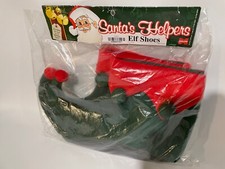 Adult Red  Green Deluxe Christmas Elf Shoes Slippers Vinyl Bottoms One Size